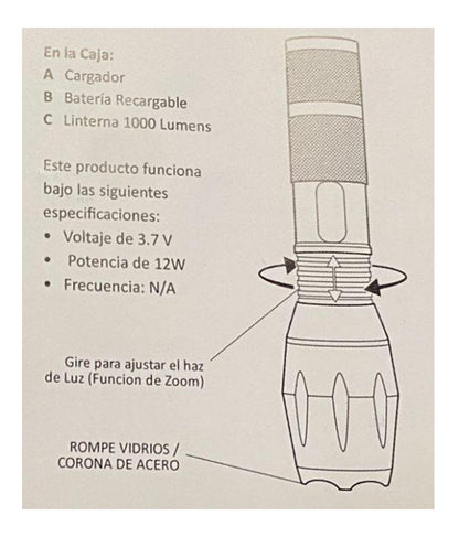 900301 LAMPARA RECARGABLE 1000 LUMENS MARCA PANTHER